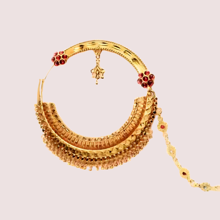 Handmade Brass Alloy Bridal Nath with Chic Chain Design